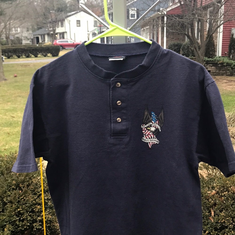 Harley Davidson Bahamas, Navy Blue , Men's Size Medium, Short Sleeve Henley Tee